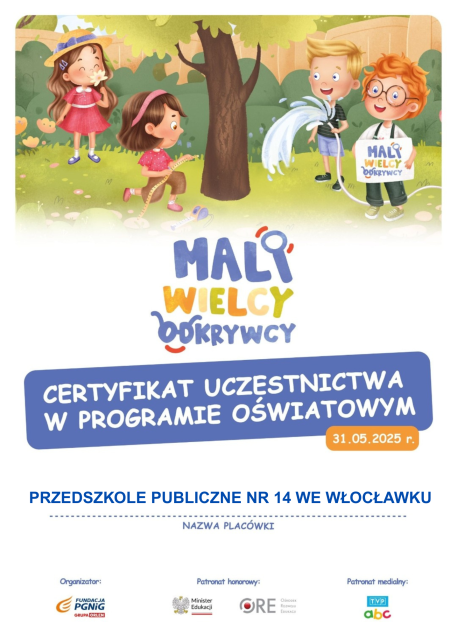 Mali Wielcy Odkrywcy - podziękowanie 